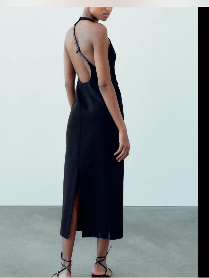 Zara Black Backless Halter Midi Dress